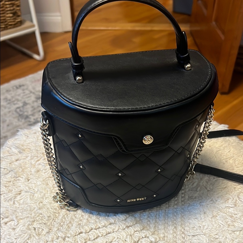Nine West Black Backpack with Textured Finish and Structured Design